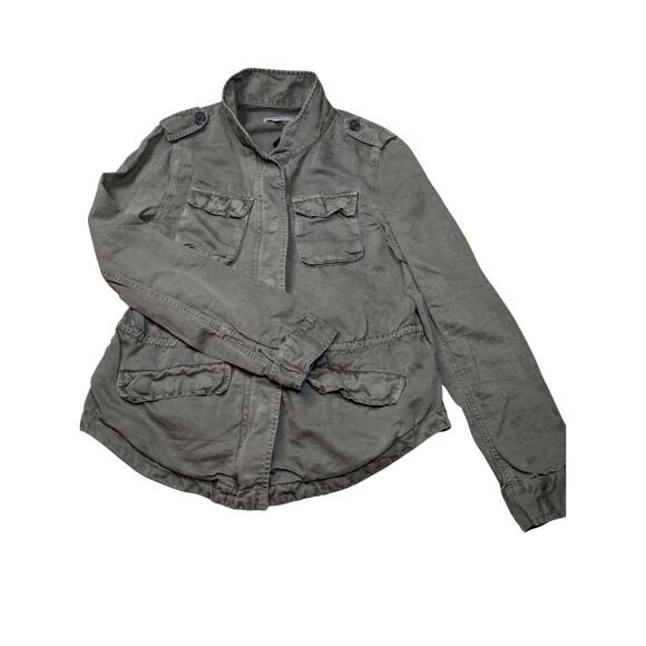 LOFT Jackets & Blazers - Loft Jacket Women Small Army Green Linen Utility Pockets Inside Cinch Full Zip